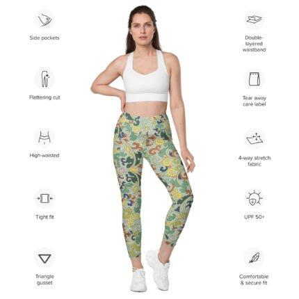 Leggings with pockets Discover Artful Elegance Recycled Flower Pattern Leggings with Practical Pockets