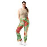 Recycled Artful Flare Leggings Elegant Green Background with Floral Patterns Elevate Your Style with Eco-Friendly Elegance