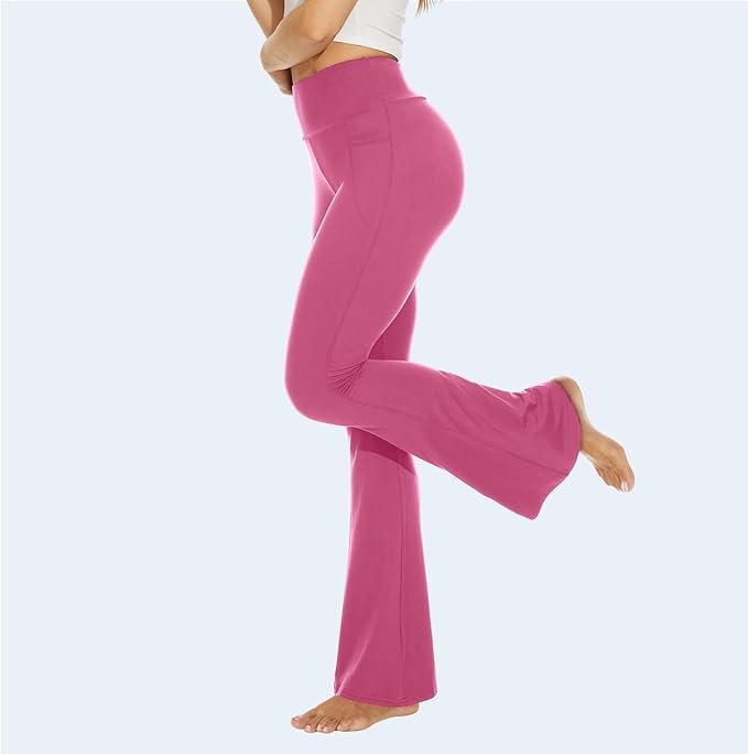 YOLIX Pink Flare Leggings with Pockets