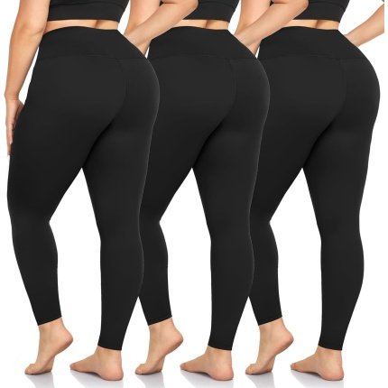 Awesome  $24.99  Luxurious  we fleece 3 Pack Plus Size Leggings for Women -Stretchy X-Large-4X Tummy Control High Waist Spandex Workout Yoga Pants