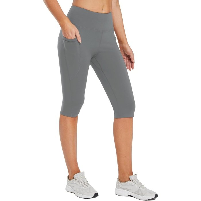 Awesome  .99 Durable   BALEAF Women’s Capris with Pockets Knee Length Capri Leggings High Waisted Stretch for Casual Summer Yoga Workout Exercise