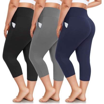 Awesome  $30.99 Amazing  FULLSOFT 3 Pack Plus Size Capri Leggings with Pockets for Women -High Waist Stretchy 1X-4X Workout Yoga Pants