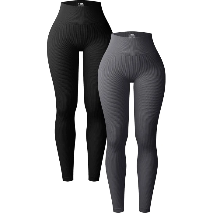 Awesome  .99 Durable   OQQ Women’s 2 Piece Yoga Leggings Ribbed Seamless Workout High Waist Athletic Pants