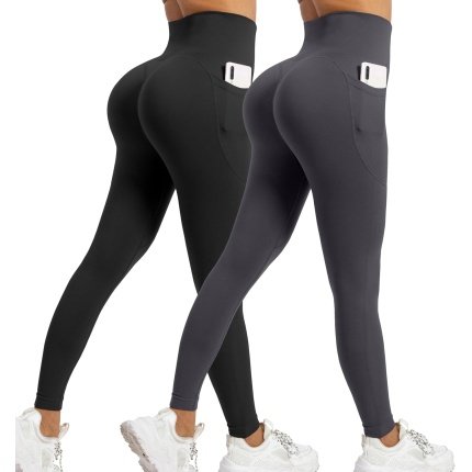 Deal of the Day   $15.99 Responsible  OVESPORT 2 Pack Women Scrunch Butt Lifting Workout Leggings with Pockets Seamless Booty High Waisted Gym Yoga Pants