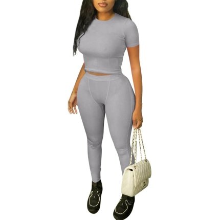 Deal of the Day   $19.99 Versatile   ZFLM Casual Workout Two Piece Outfits for Women Fitted Crew Neck T-shirt High Waist pants Matching Sets Streetwear