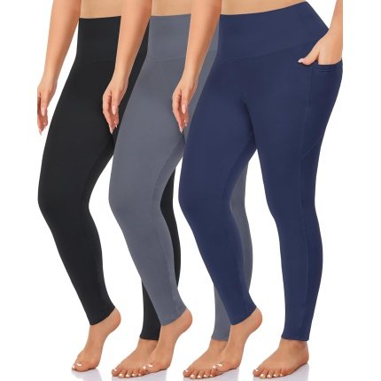 Deal of the Day   .99 Durable   NEW YOUNG 3 Pack Plus Size Leggings with Pockets for Women,High Waist Tummy Control Workout Yoga Pants