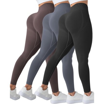 Discount   $19.99  Comfortable  LZYVOO 3 Piece Workout Leggings for Women, Butt Lifting Scrunch Butt Seamless Gym Leggings Sets