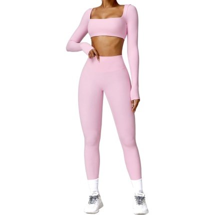 Discount   .99  Comfortable  2 Piece Workout Sets for Women Long Sleeve Crop Tops and Yoga Pants Outfits High Waist Flared Leggings Gym Sets