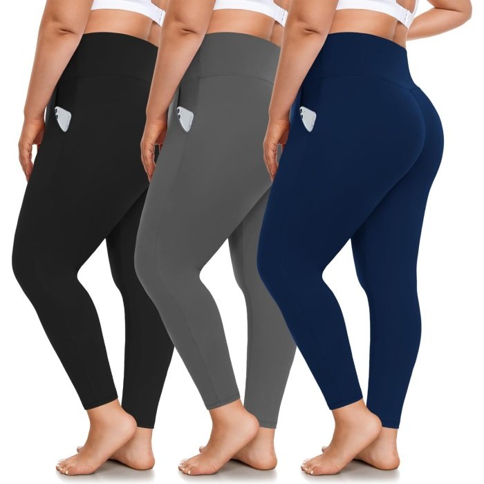 Discount   .99  Exclusive   FULLSOFT 3 Pack Plus Size Leggings with Pockets for Women-High Waisted Tummy Control 1X-4X Soft Yoga Pants for Workout