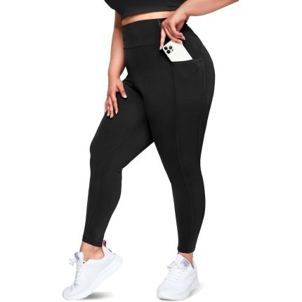 Save  $14.99 Flattering  Happy.angel Plus Size Leggings with Pockets for Women, High Waisted Capri Yoga Workout Pants Cropped Tights 3X 4X