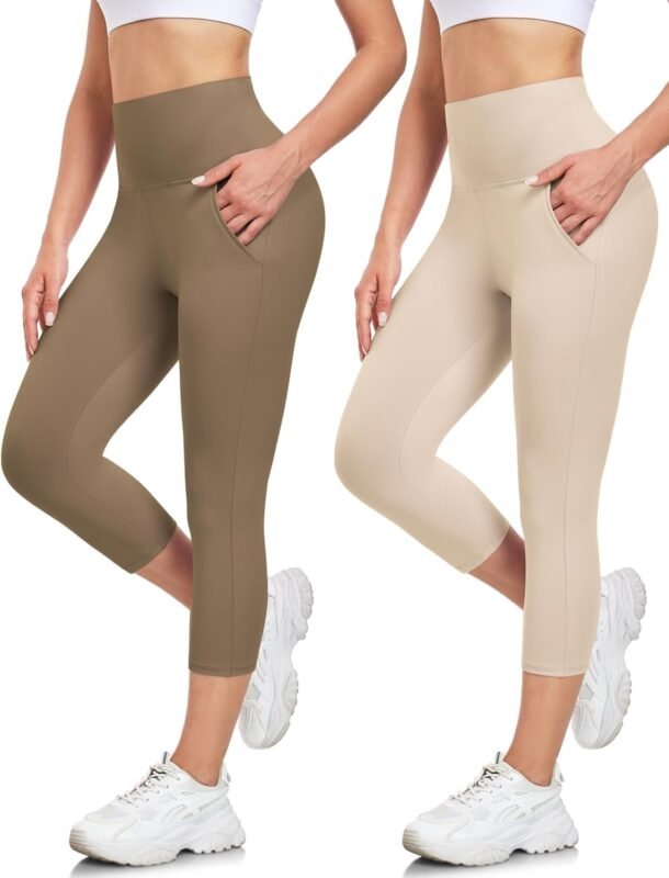 Save  $14.99 Great   iaoja 2 Pack Capri Leggings for Women with Pockets - High Waisted Tummy Control No See Through Workout Soft Yoga Pants