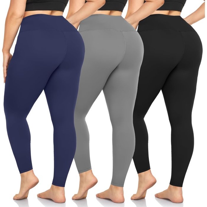 Save  .99 Stylish  we fleece 3 Pack Plus Size Leggings for Women -Stretchy X-Large-4X Tummy Control High Waist Spandex Workout Yoga Pants