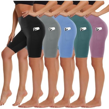 Save  .99 Versatile   HIGHDAYS 5 Pack High Waist Biker Shorts for Women – 8″ Soft Spandex Workout Yoga Running Athletic Shorts