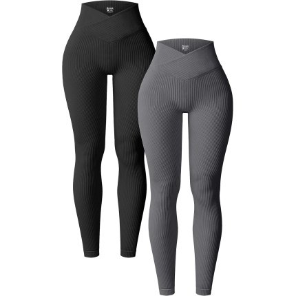 Save  $36.99  Fashion-Forward   OQQ Women's 2 Piece Yoga Leggings Ribbed Seamless Workout High Waist Cross Over Athletic Exercise Leggings