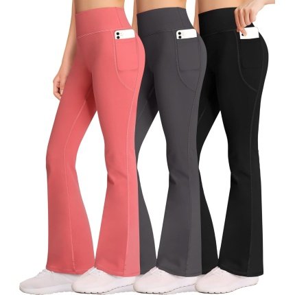 Save   Ethical   AENLLEY Girl Yoga Flare Wide Leg Tummy Control Stretchy Pants for Causal with Pockets 3 Pack