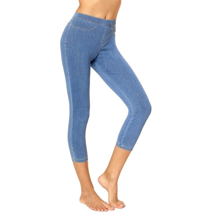 Shop now  .40 Responsible  No Nonsense Women’s Classic Denim Capri Leggings with Pockets, Comfortable Stretch Pull on Pants