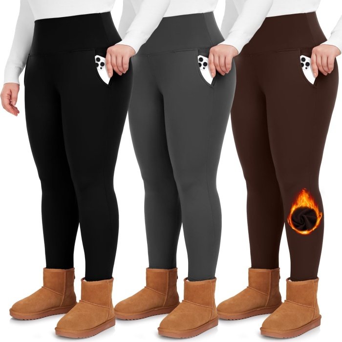 Shop now  .99  Comfortable  GROTEEN 3 Pack Plus Size Fleece Lined Leggings with Pockets for Women-High Waist Thermal Workout Winter Warm Yoga Pants