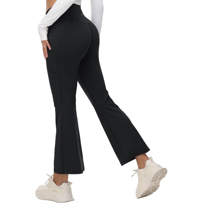 Shop now  .99 Functional  BALEAF Women’s Petite Flare Leggings Tummy Control Crossover High Waisted Yoga Pants with Pockets Work Casual 27″ Amazon