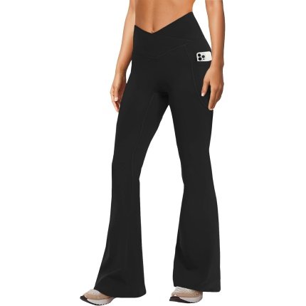 Shop now   Innovative  Women’s Yoga Pants with Pockets No Front Seam Crossover High Waisted Flare Leggings Tummy Control Bootcut Pants