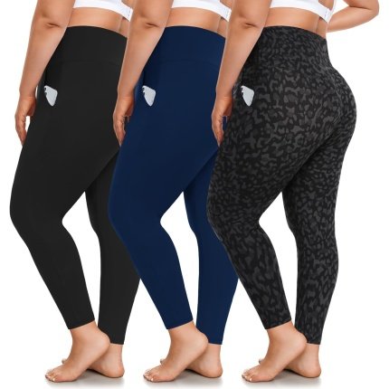 discount price  $32.99 Amazing  FULLSOFT 3 Pack Plus Size Leggings with Pockets for Women-High Waisted Tummy Control 1X-4X Soft Yoga Pants for Workout